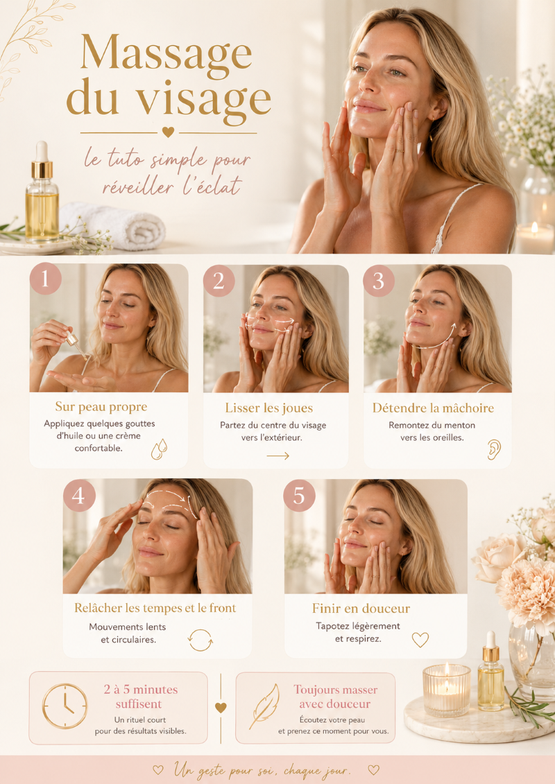 Massage du visage  le geste simple qui réveille l’éclat sans maquillage